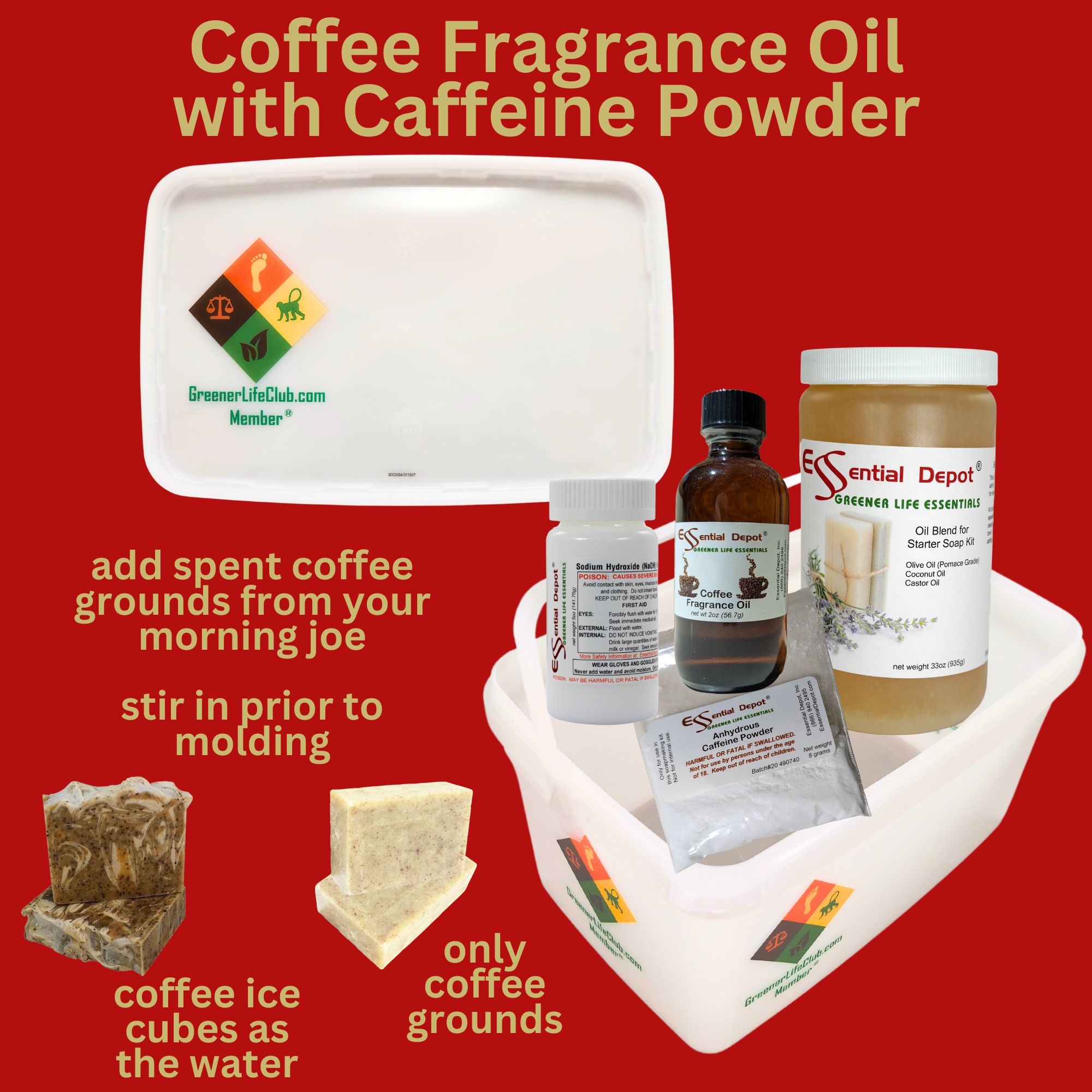 Coffee Fragrance Oil with Caffeine Powder (add your own coffee grounds)